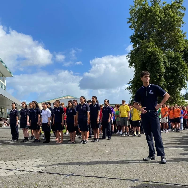 Students are welcomed on their first day of school with a pōwhiri